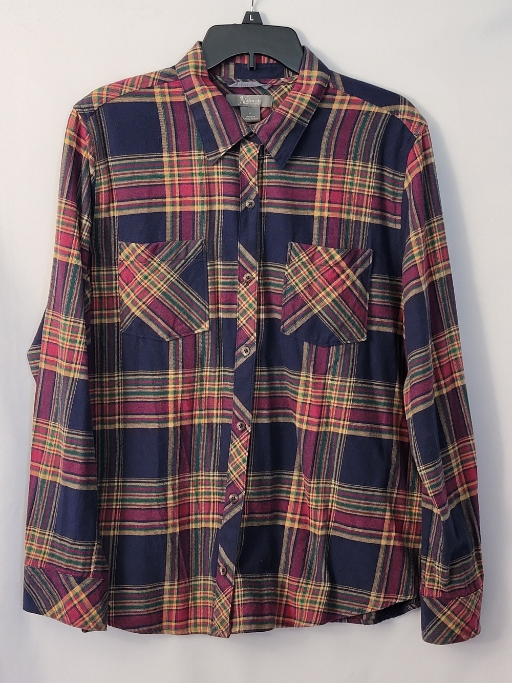 Natural Reflections Blue/Burgundy Plaid Flannel Shirt Size XL